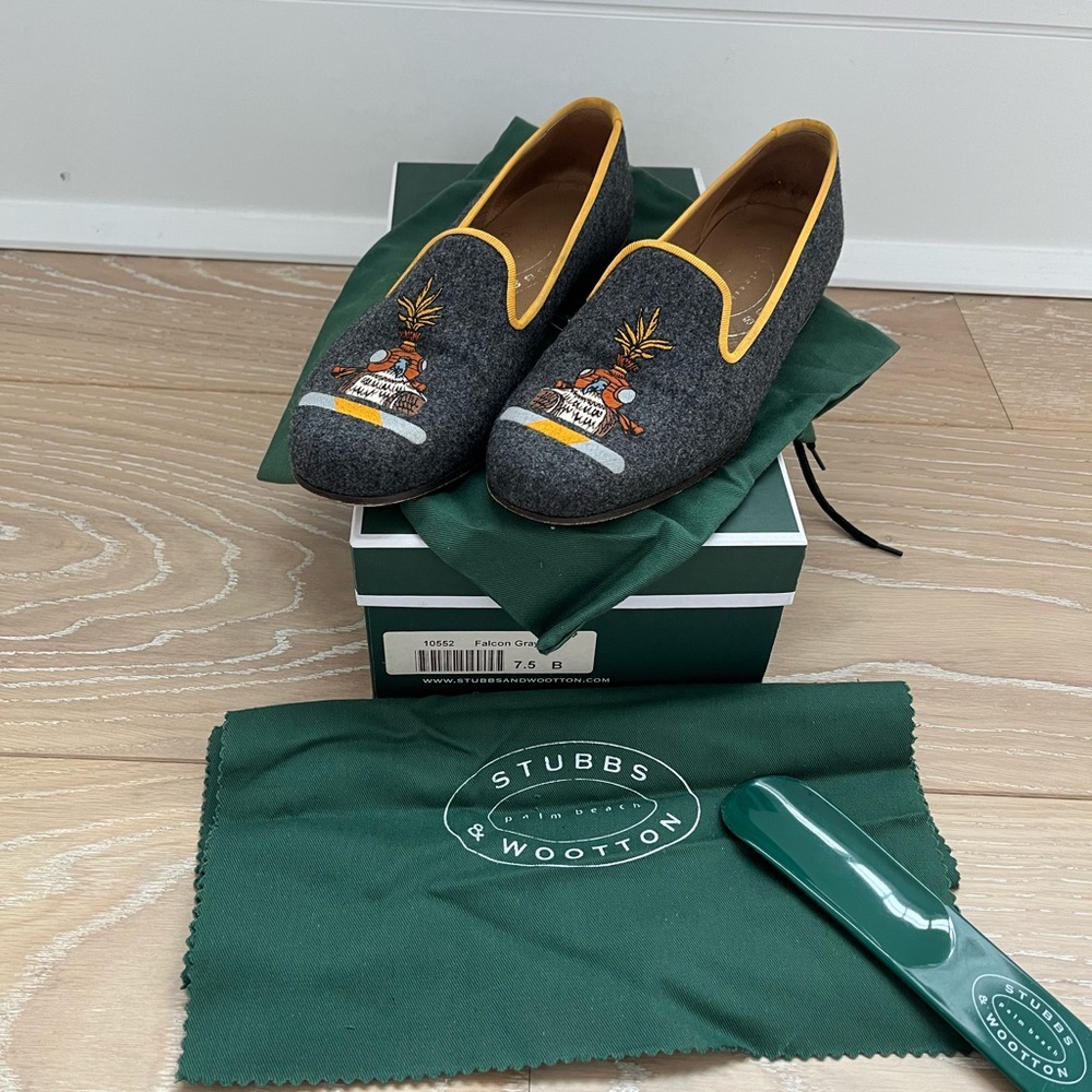 Stubbs & Wootton Falcon Grey Slippers 7.5